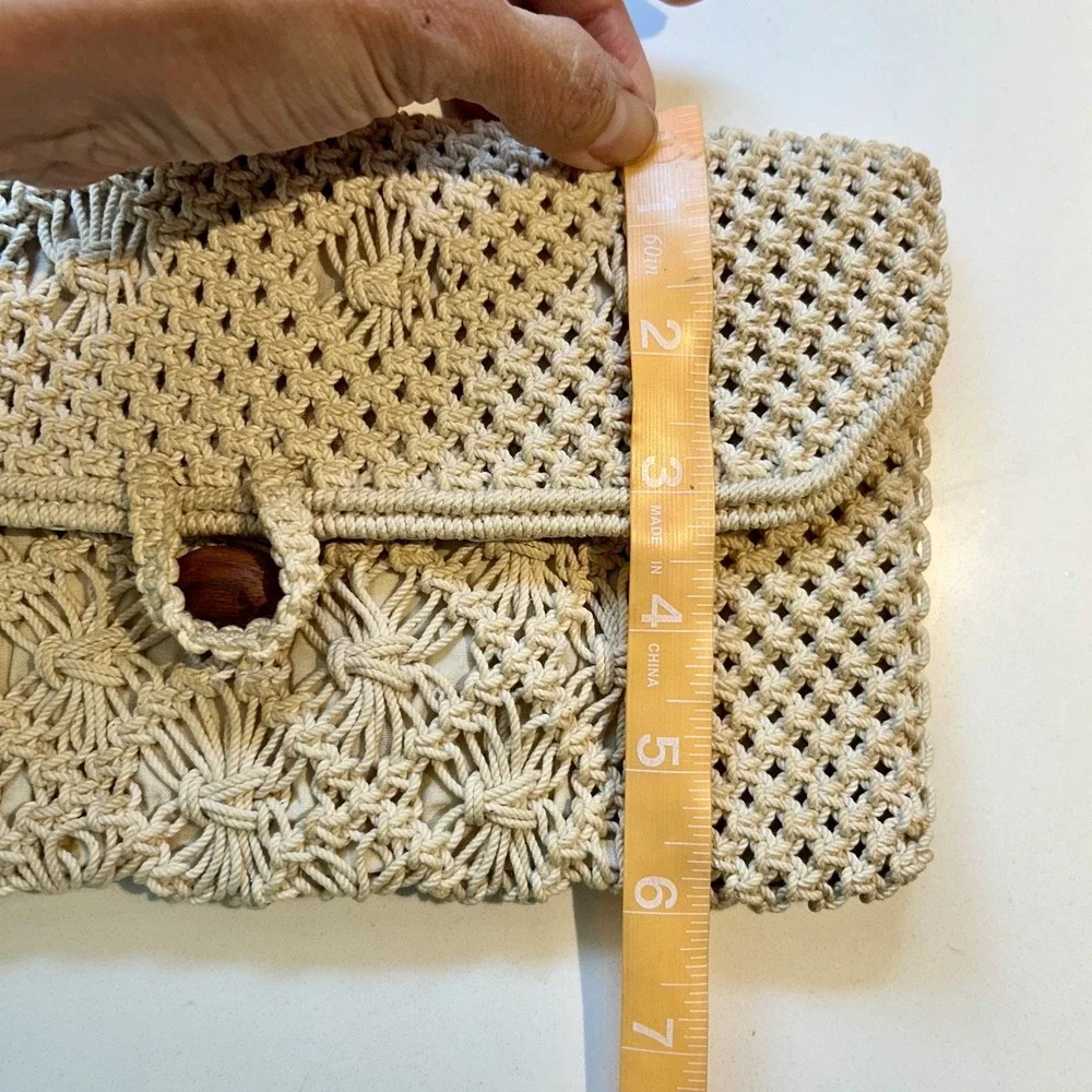 Raffia Straw Clutch‎ Summer Evening Whimsy Cottage Coastal Wood Button Purse Bag